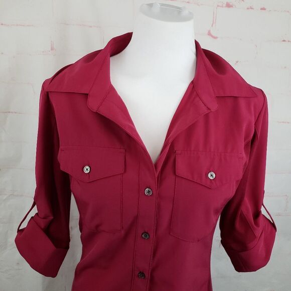 3/$25 Lucy XS button up soft raspberry magenta - Picture 2 of 7